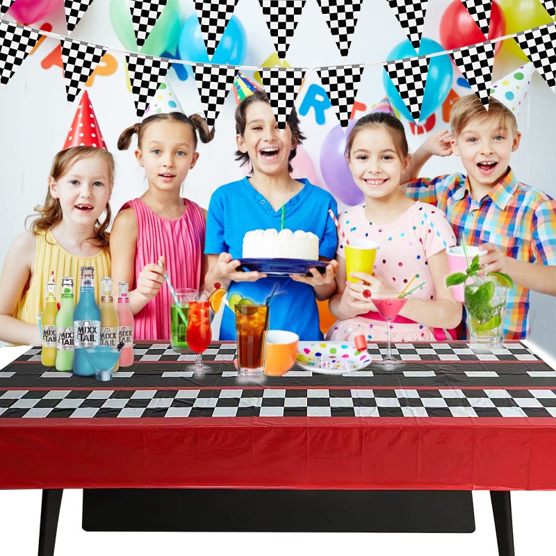 Idealmuzik 3pcs Race Car Tablecloth  Car Theme Birthday Decorations Supplies  Plastic Road Tablecloth  Rectangular Racetrack Tablecloth  Checkered Racetrack Table Runner TableCovers for Kids  54 x 108 Inch - Image 4